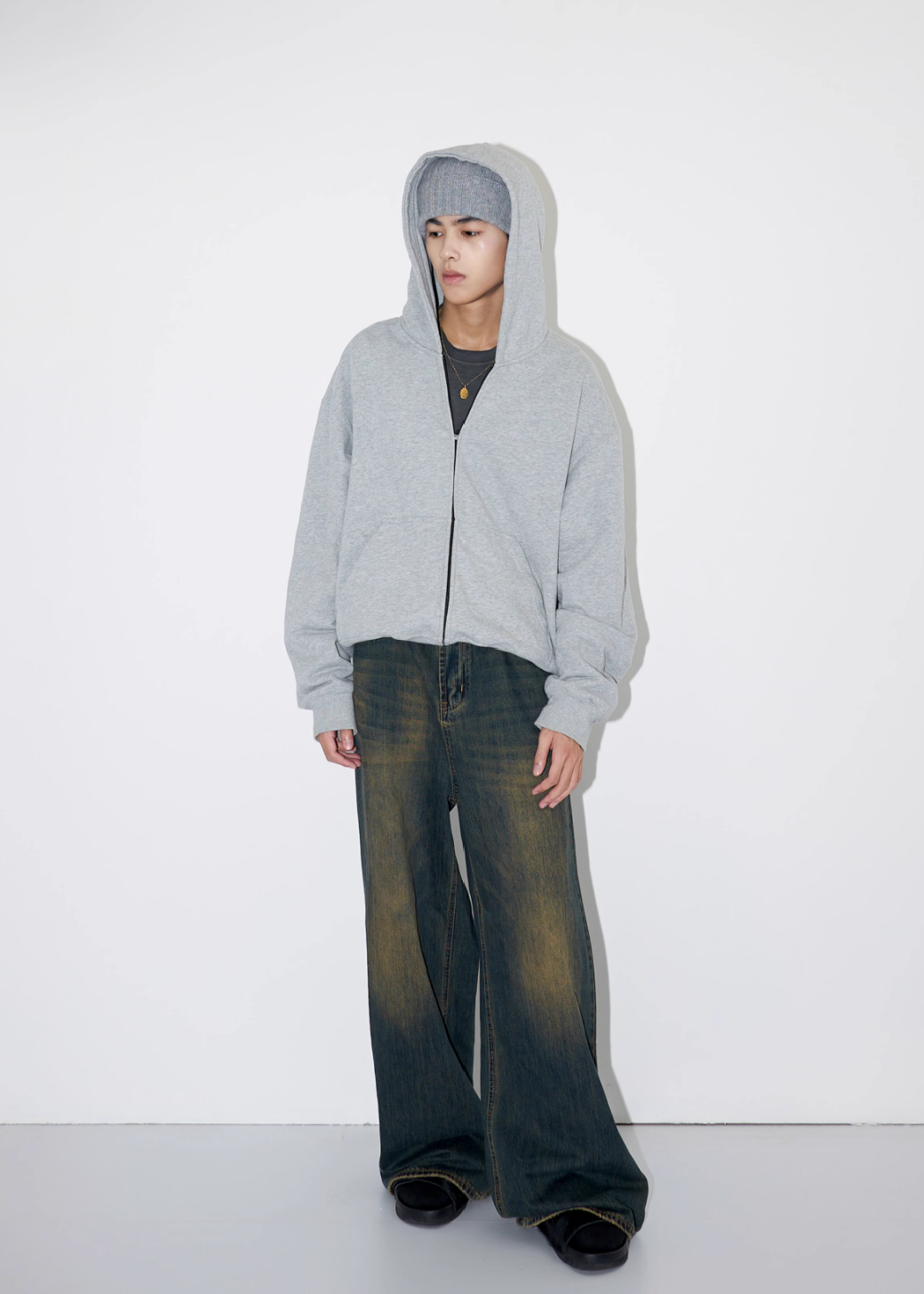 11am ELEVENAM イレブンエーエム 韓国 2wayドロストデニムパンツ 異素材切り替えドロストデニムパンツ(14-0112)