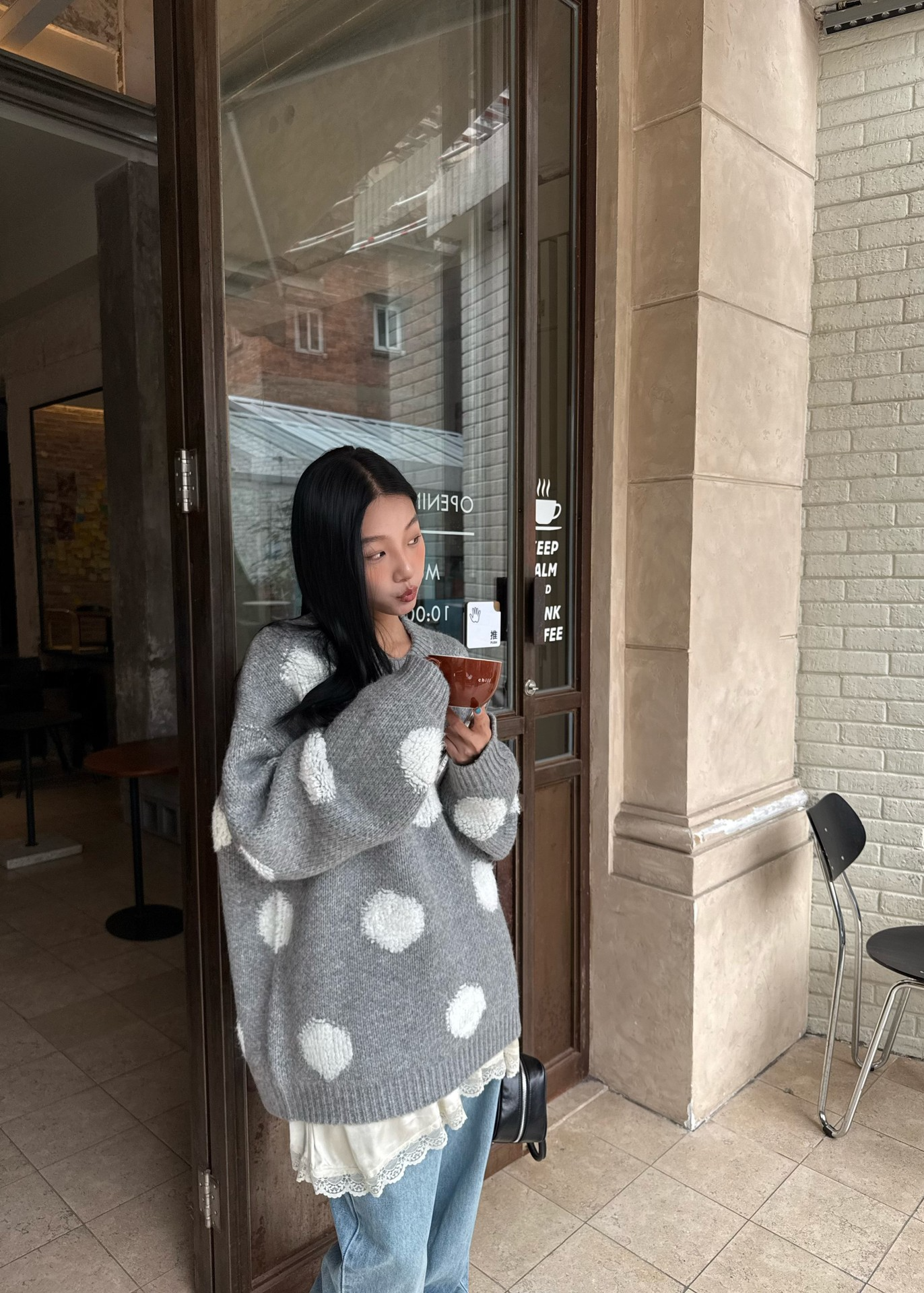 ドット柄ニット E1446