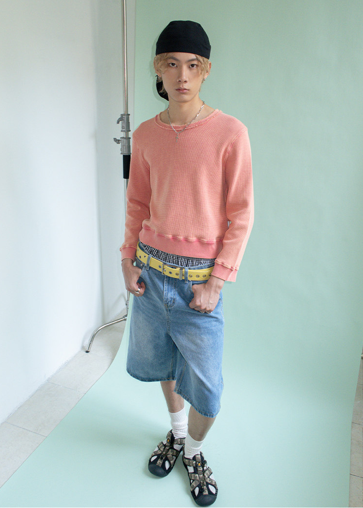 ワッフルスウェットTシャツ E1453