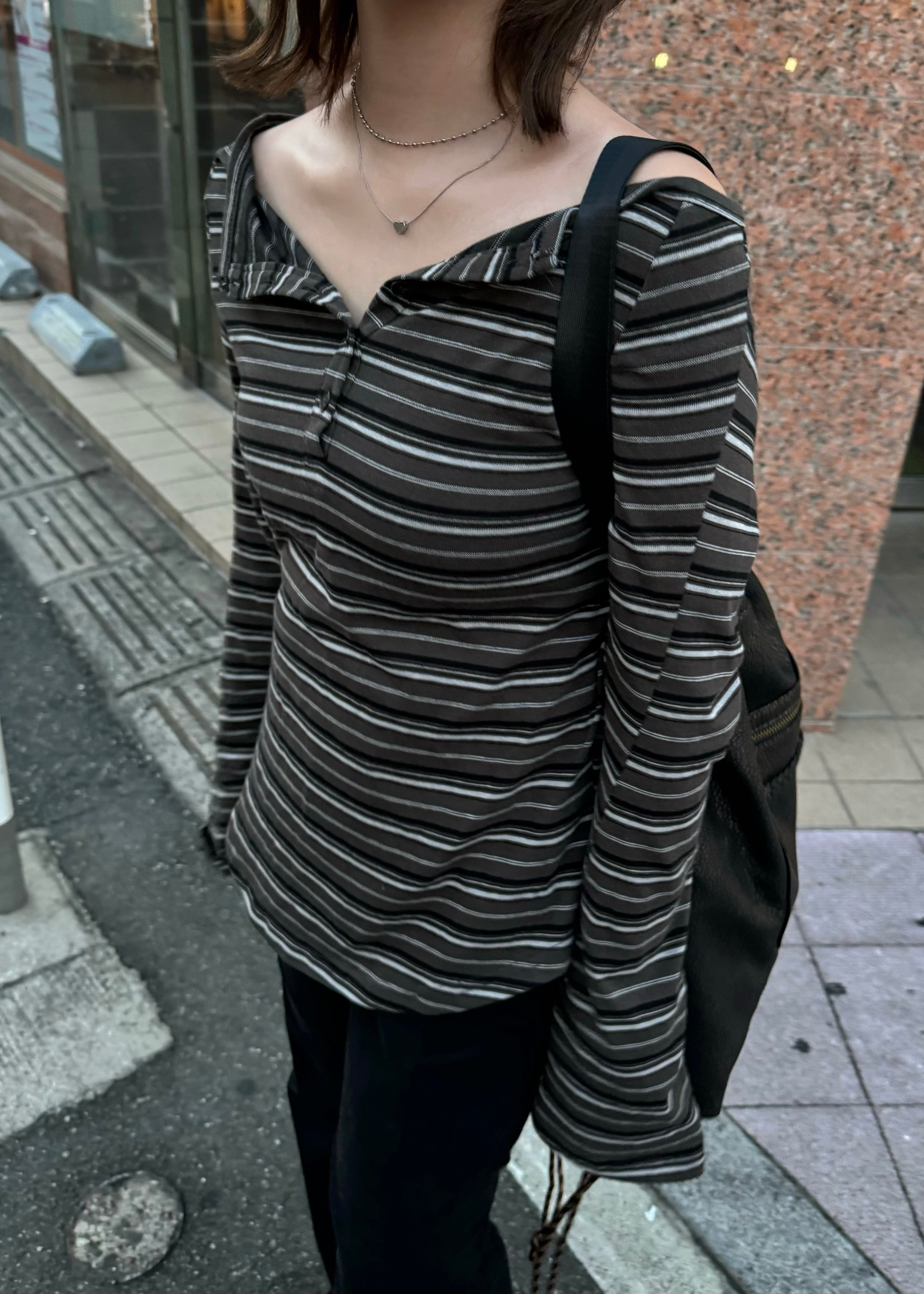 青のボーダーとか オフショルボーダーT E1431 エムニエム EMUNIEM カジュアルコーデ