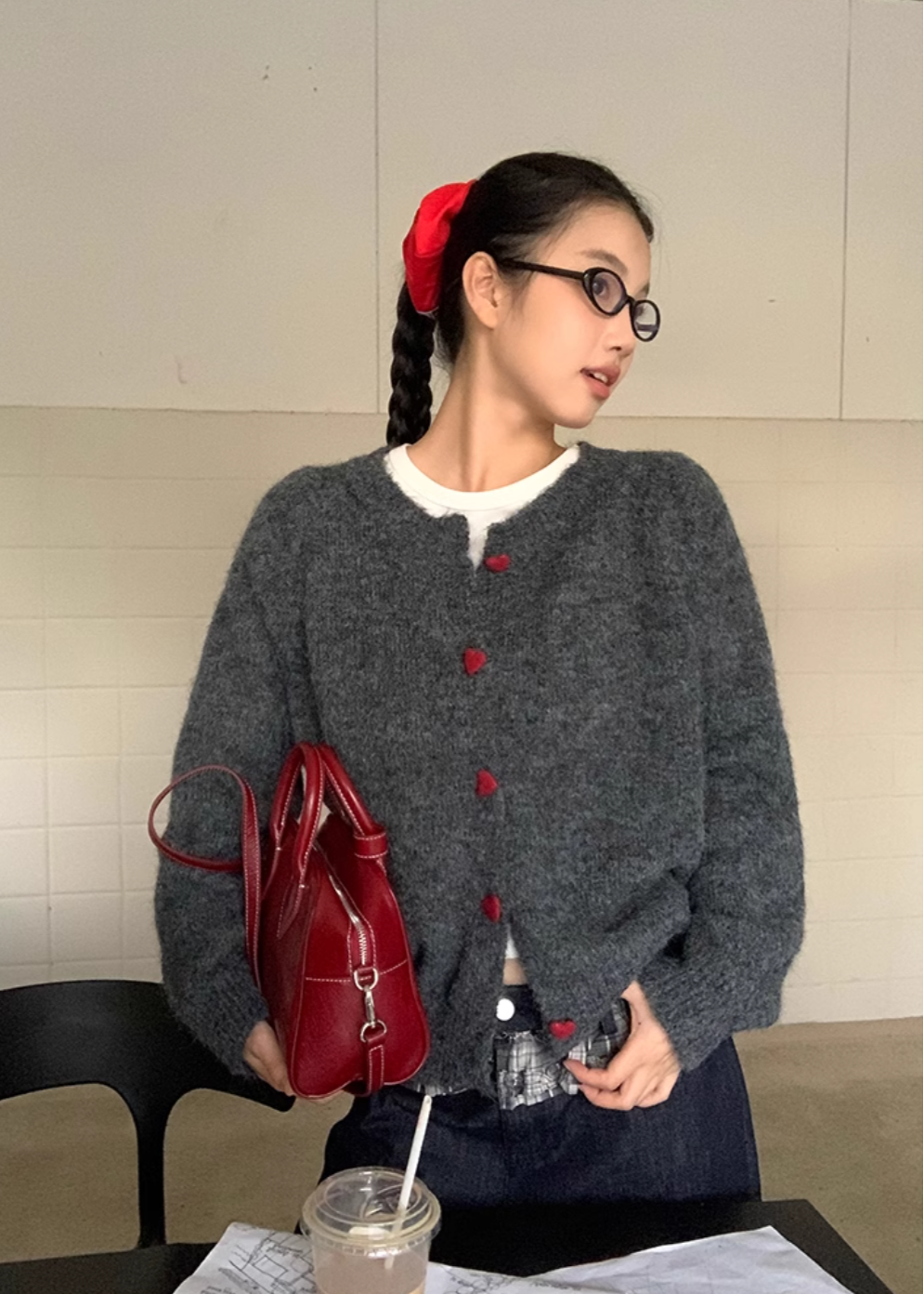 ♯05 エンフォルド ロゴ入りボタン ミックスグレー カーディガン 期間限定販売 フォックス カシミヤ ロングカーディガン