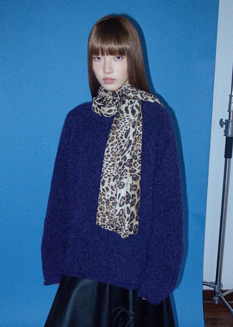 ラグランスリーブラウンドネックニット E1438