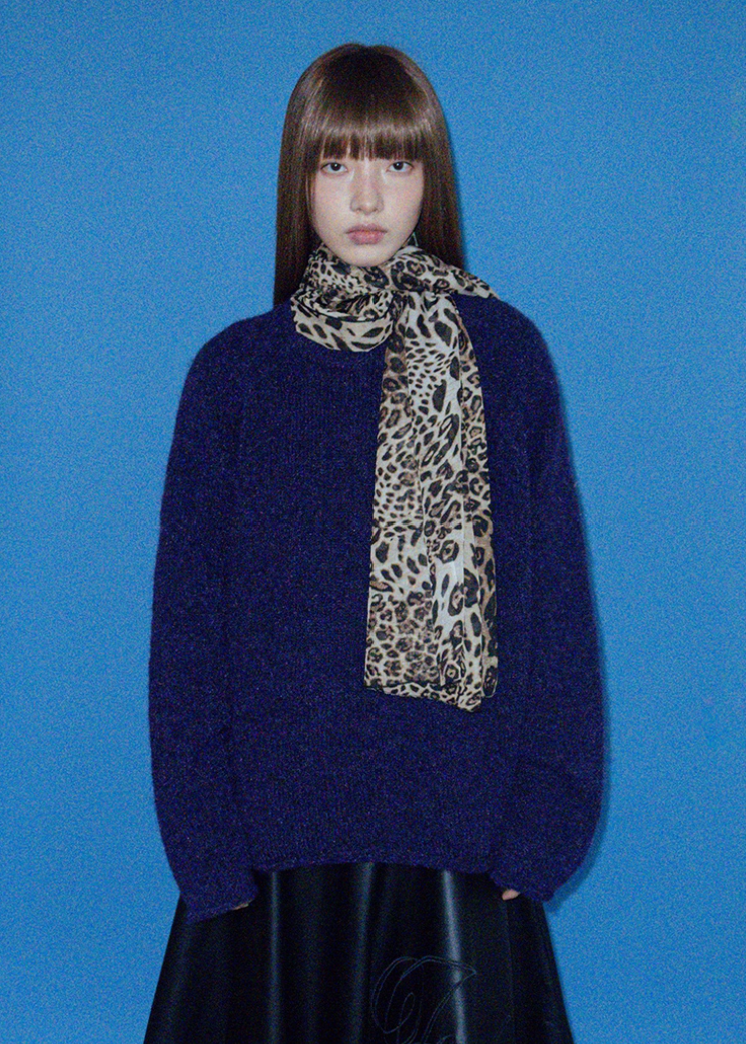 ラグランスリーブラウンドネックニット E1438