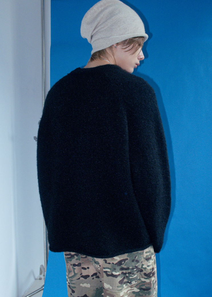 ラグランスリーブラウンドネックニット E1438