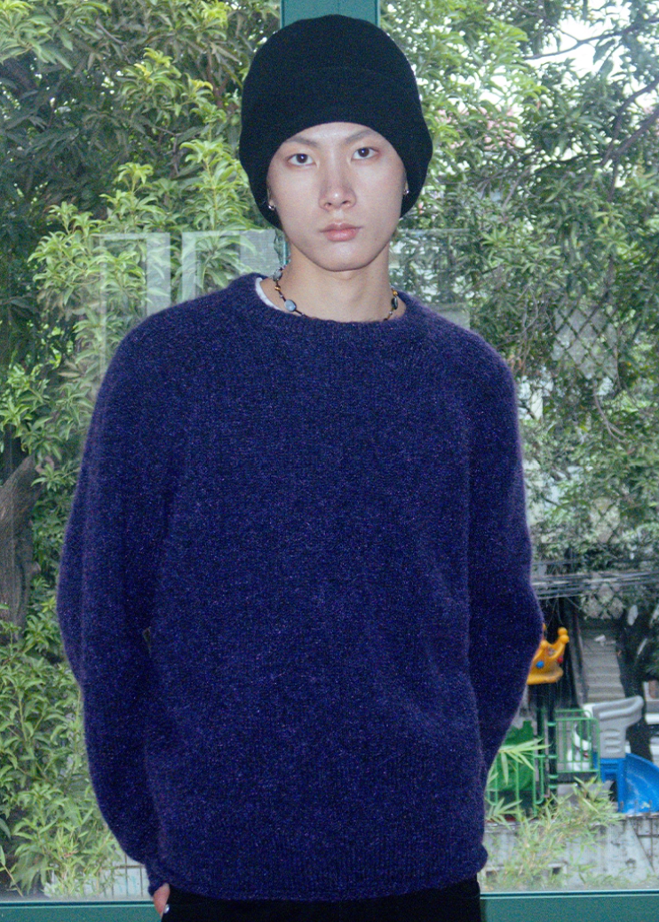 ラグランスリーブラウンドネックニット E1438