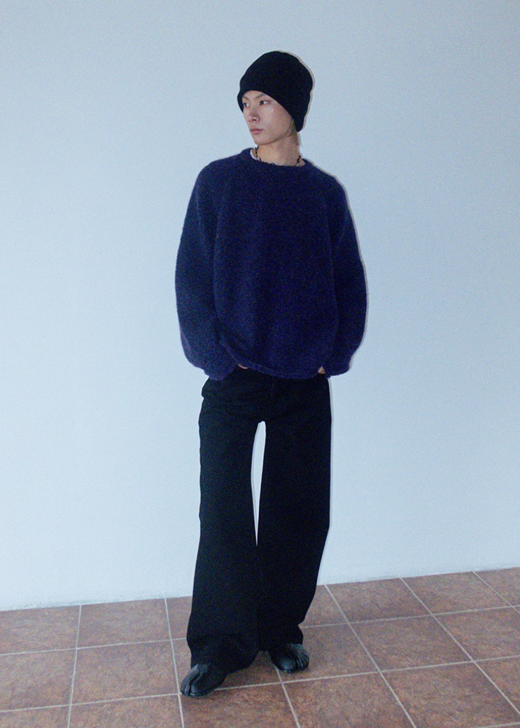 ラグランスリーブラウンドネックニット E1438