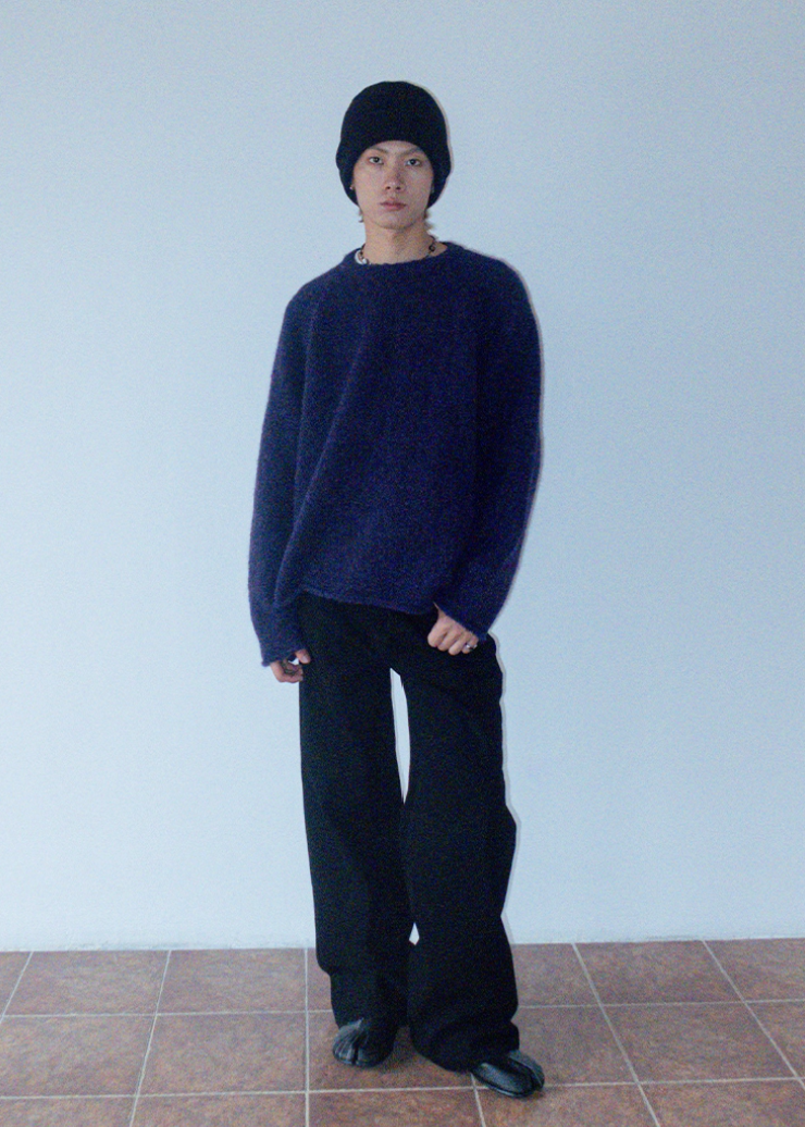 ラグランスリーブラウンドネックニット E1438