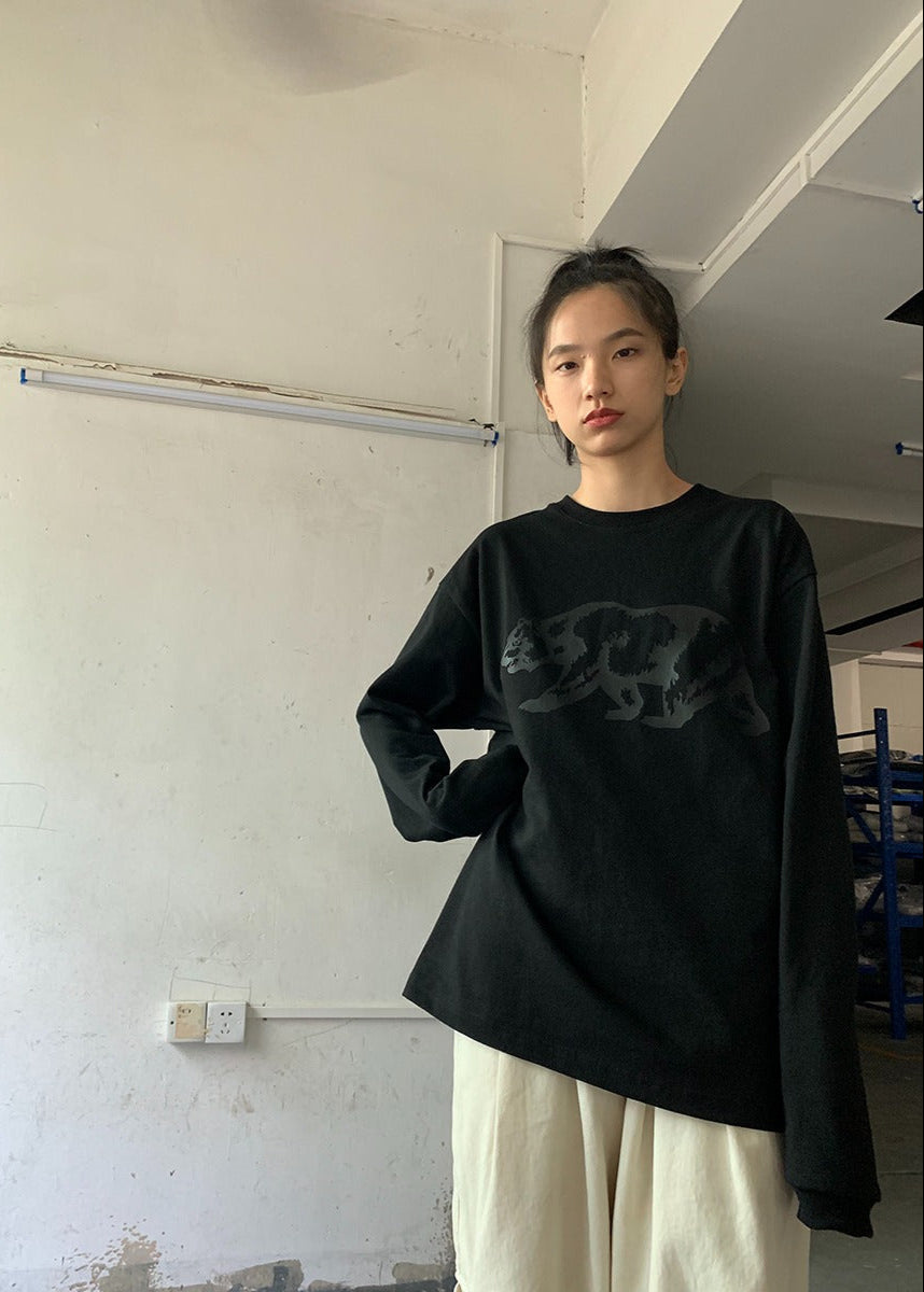 OUTME グレービックベアロングTシャツ E0468