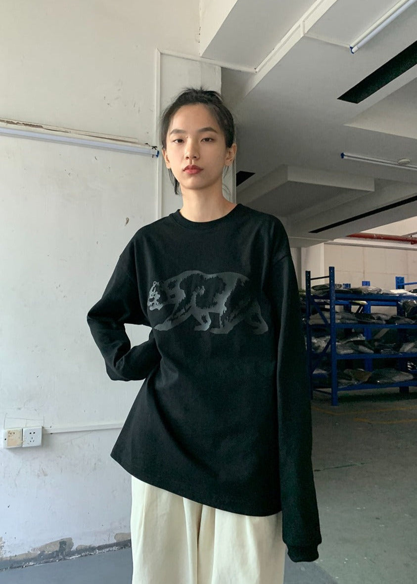 OUTME グレービックベアロングTシャツ E0468