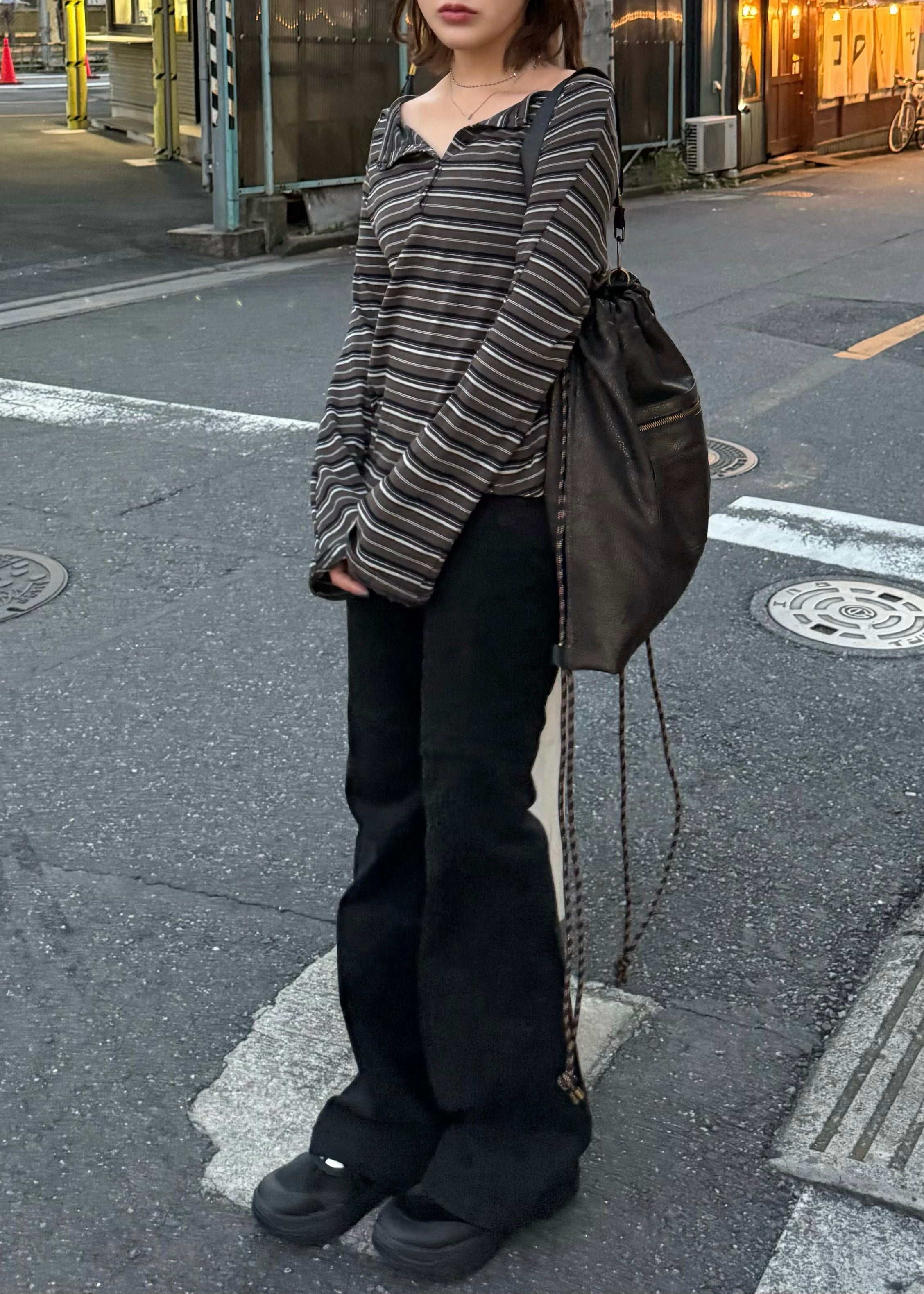 オフショルボーダーT E1431 エムニエム EMUNIEM カジュアルコーデ