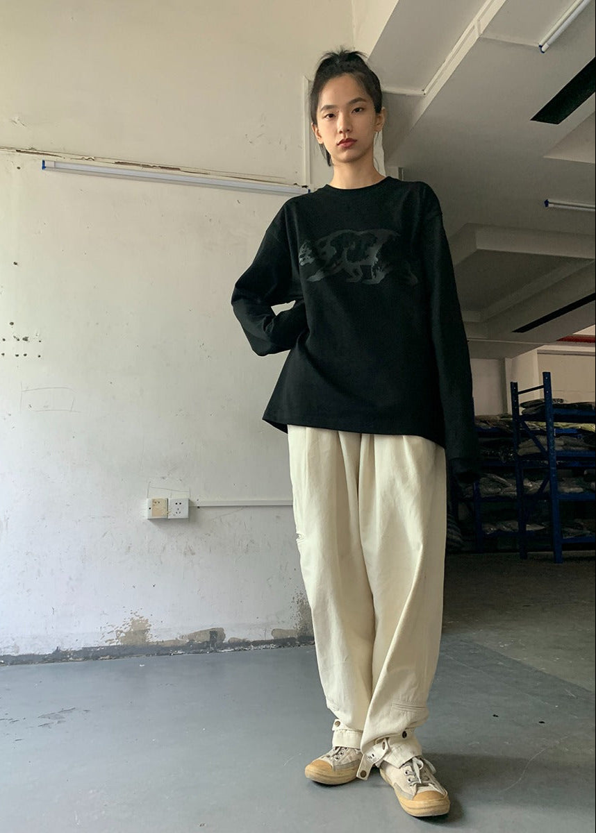 OUTME グレービックベアロングTシャツ E0468