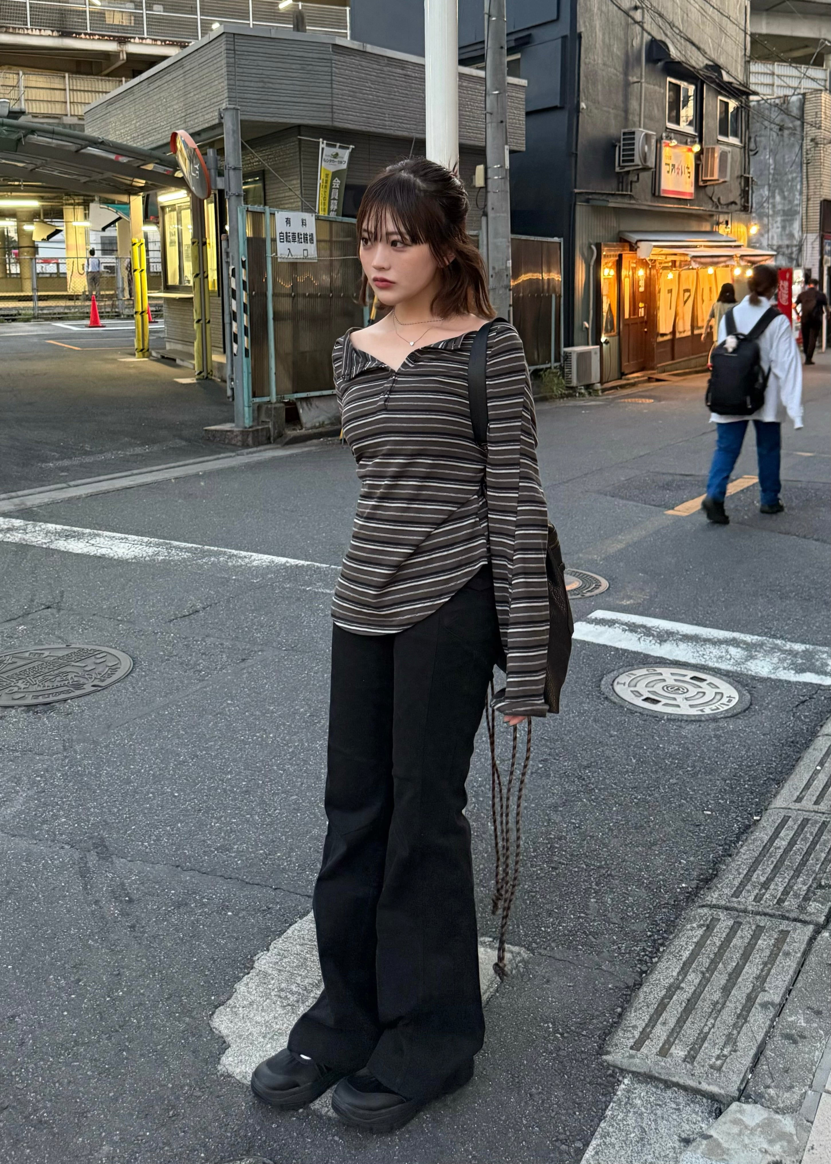 オフショルボーダーT E1431 エムニエム EMUNIEM カジュアルコーデ